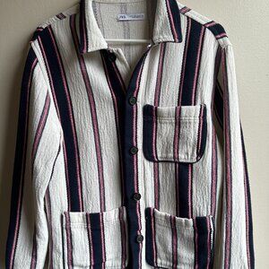 Zara Shacket Off White Striped "Artist's" Overshirt  M